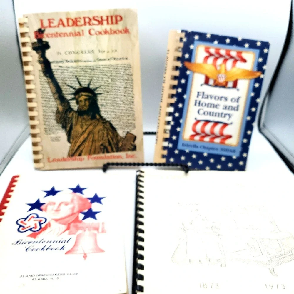 VTG Bicentennial Community Cookbooks Lot‎ of 4 USA Recipes Patriot New NOS